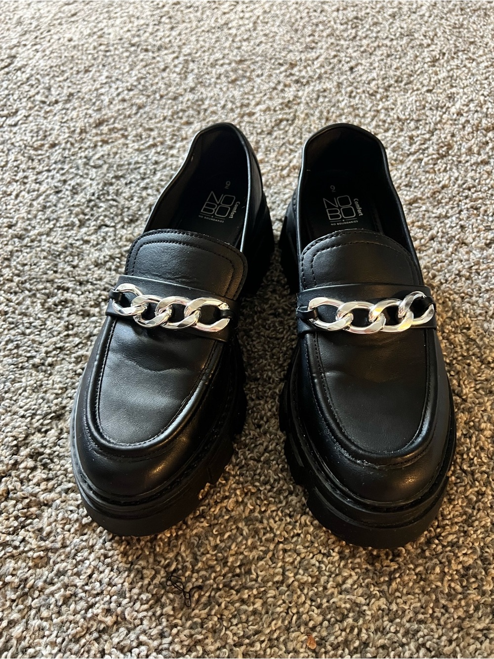 NOBO Black Loafers with Silver Chain Accent